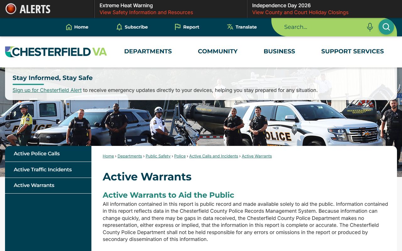 Chesterfield County active warrants tied to court records after jail arrest