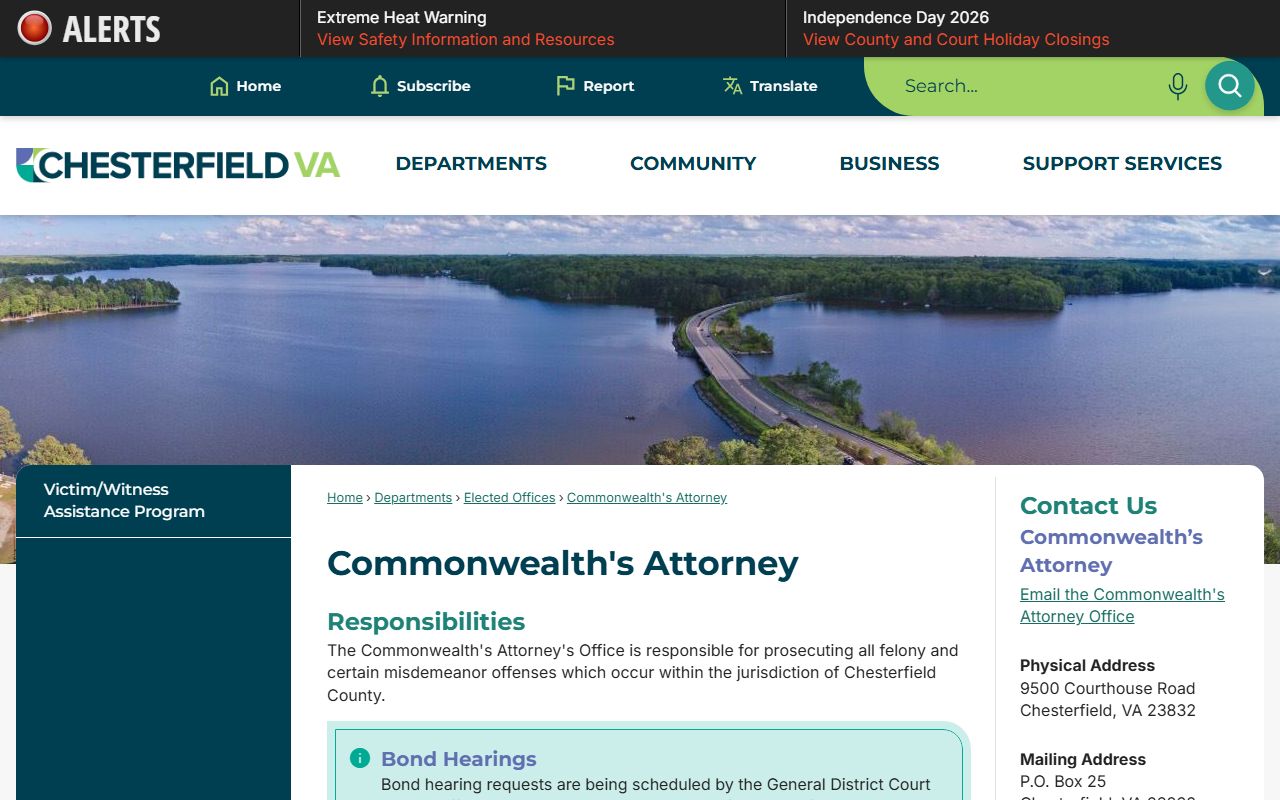 Chesterfield County Commonwealth's Attorney court records after arrest contact page