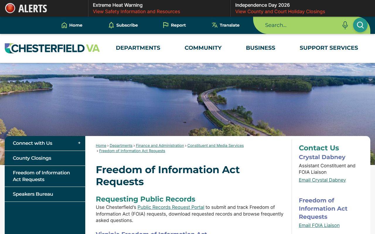 Chesterfield County inmate records FOIA request page