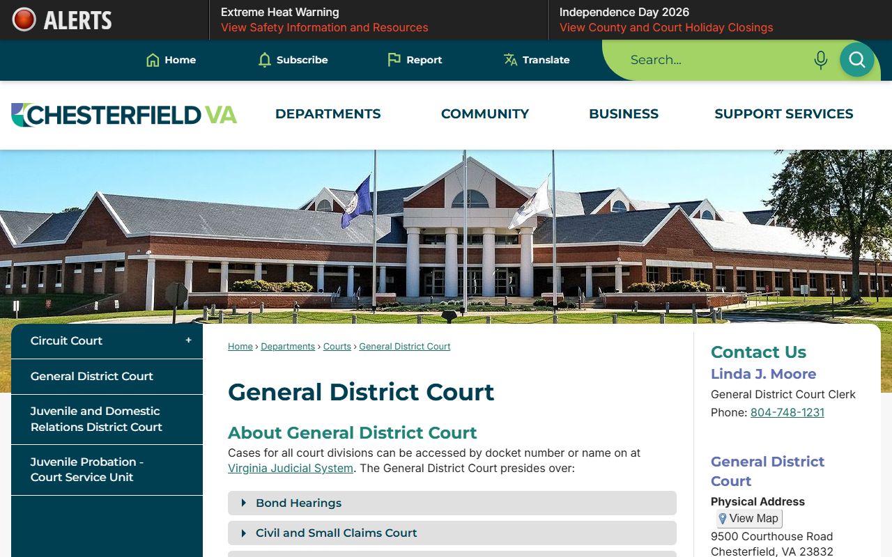 Chesterfield County court records after arrest on the General District Court page
