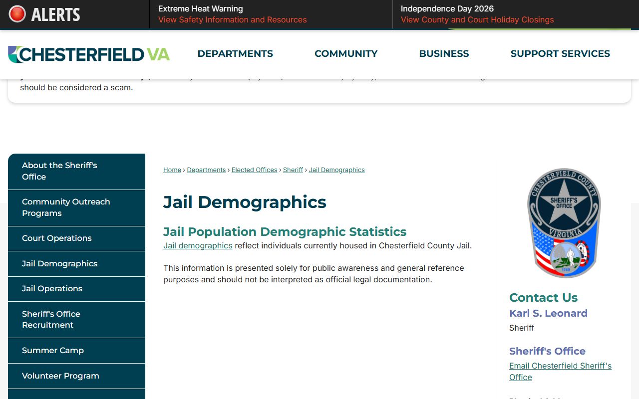 Chesterfield County inmate population jail demographics page