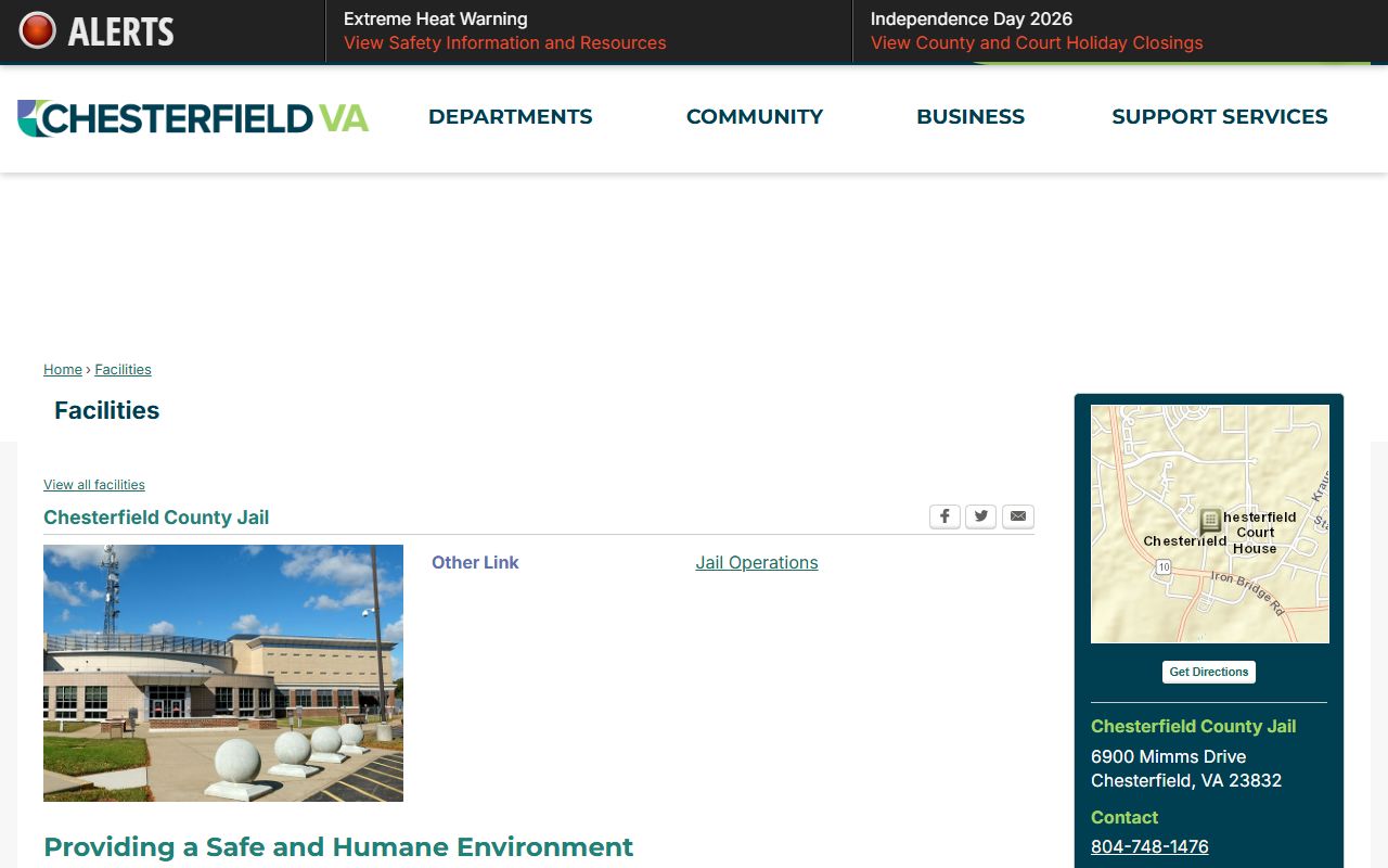 Chesterfield County inmate population jail facility listing