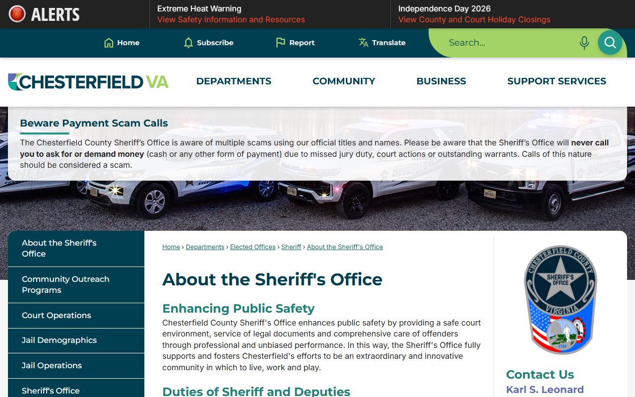 Chesterfield County Jail Annex sheriff history and inmate housing page